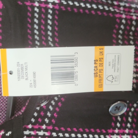 Jones New York Women's Black, White, Pink Herringbone/Plaid Sweater Size PS NWT. - Picture 5 of 5